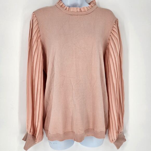 Adrianna Papell Blush Ruffle Neck Pleated Sleeve Sweater Women’s Size Large - Picture 9 of 9